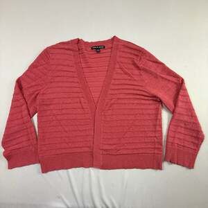 Cable & Gauge Women's Coral Pink Textured Horizontal Rib Open Front Cardigan L